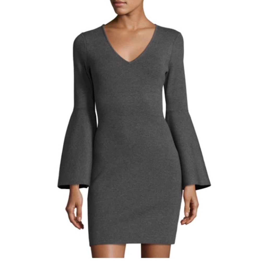 Milly Gray Bell Sleeve Fitted Sweater Dress